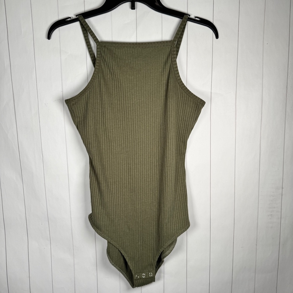 Rue21 Army Green Ribbed Knit Bodysuit Tank Top Summer Comfy Layering Basics L